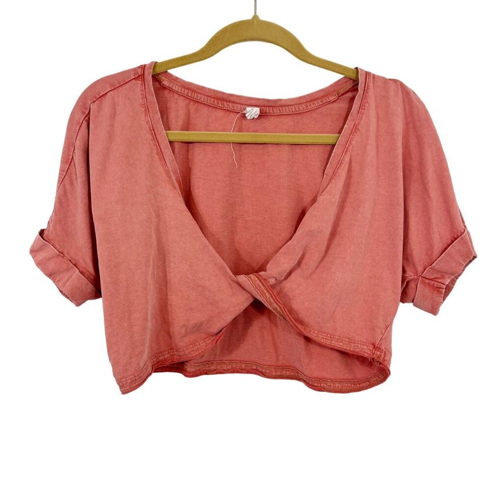 Anthropologie Coral Twist-Front Crop Top